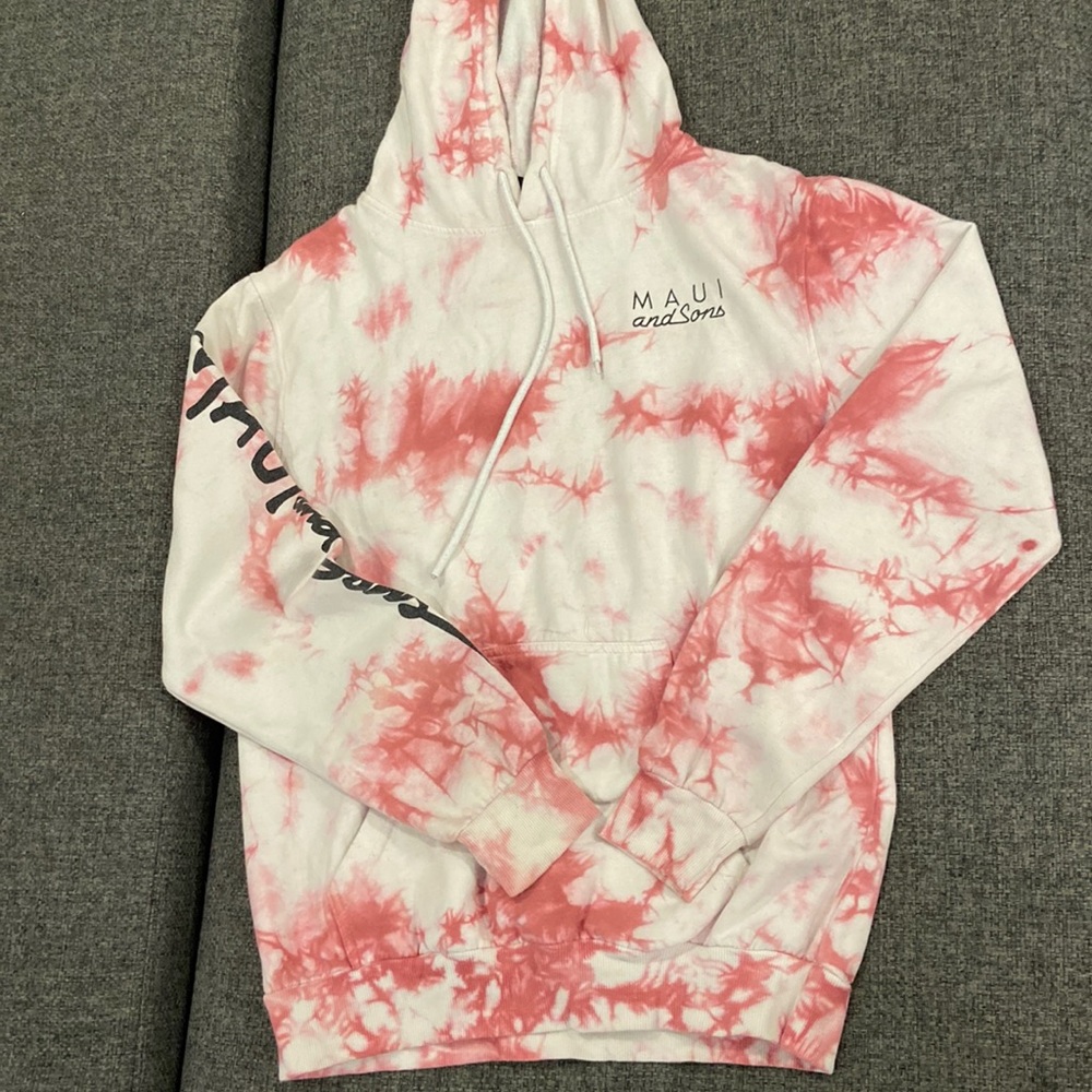 Pink and white tie-dye hoodie.